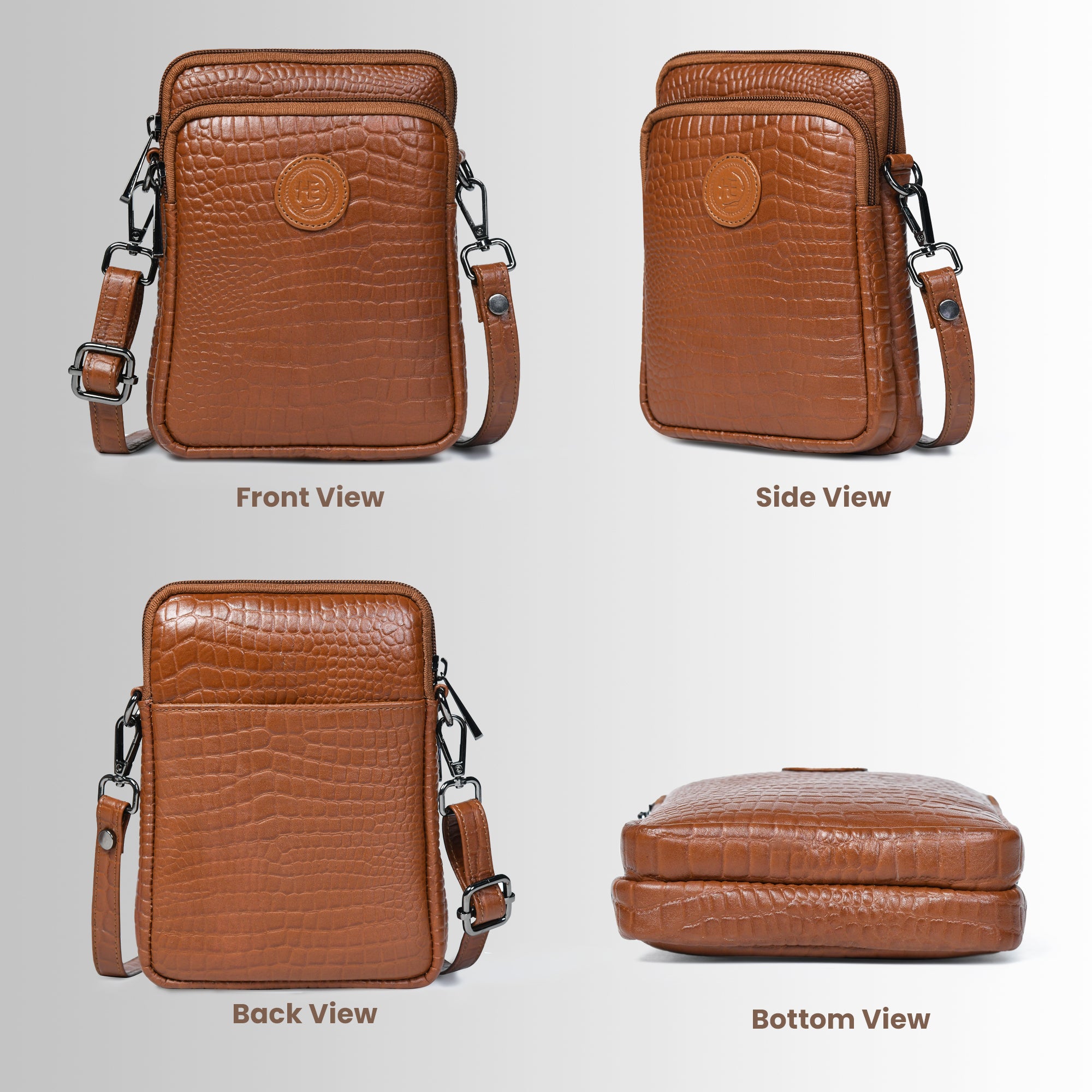 Croc Luxe Leather Sling Bag – Brown Colour